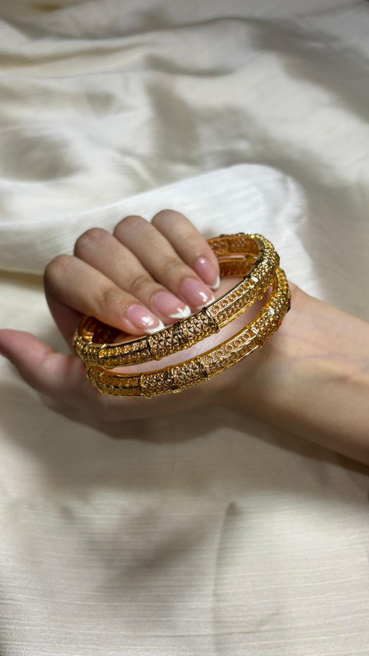 Classic Charm – Designer Gold Bangles with Sparkling Stones