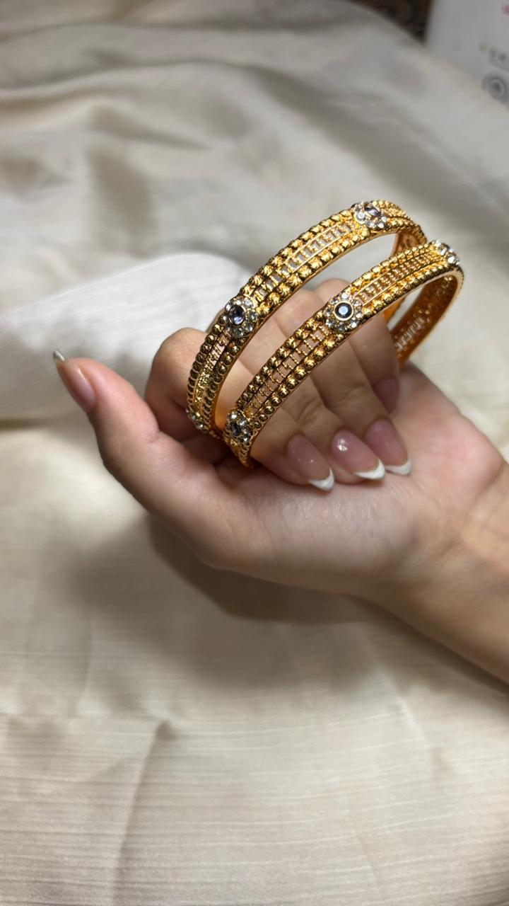 Classic Charm – Designer Gold Bangles with Sparkling Stones