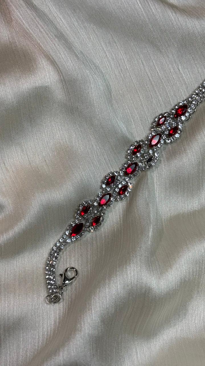 Royal Spark – Silver Bracelet with Red & White Stones