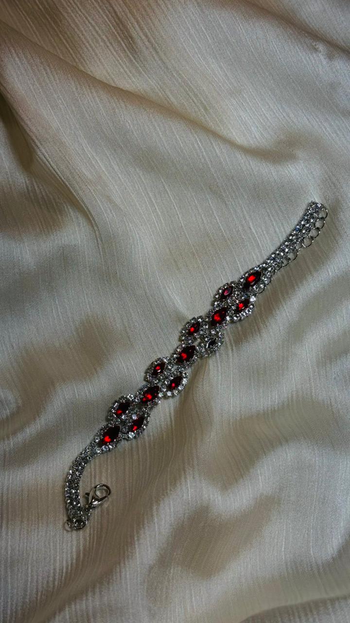 Royal Spark – Silver Bracelet with Red & White Stones