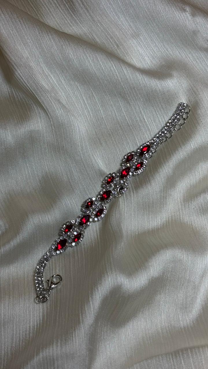 Royal Spark – Silver Bracelet with Red & White Stones