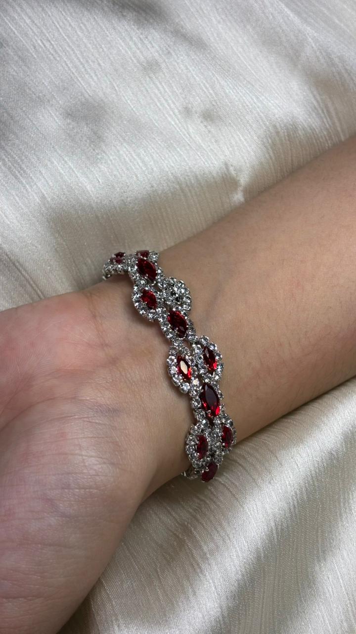 Royal Spark – Silver Bracelet with Red & White Stones