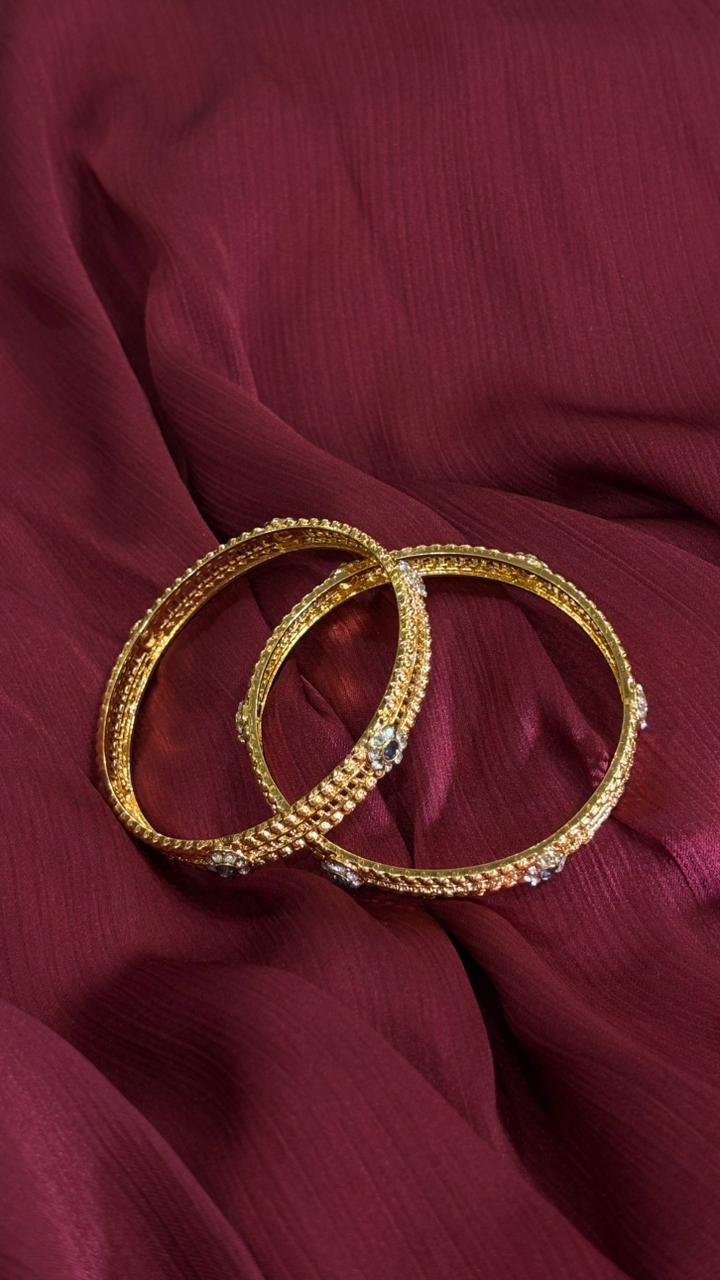Classic Charm – Designer Gold Bangles with Sparkling Stones