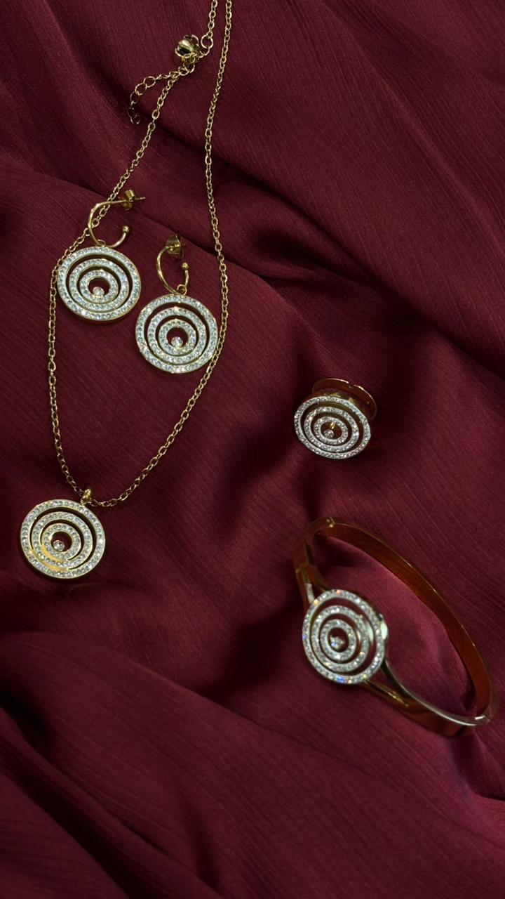 Luxury Spiral Design Jewelry Set – Necklace, Earrings, Bracelet & Ring