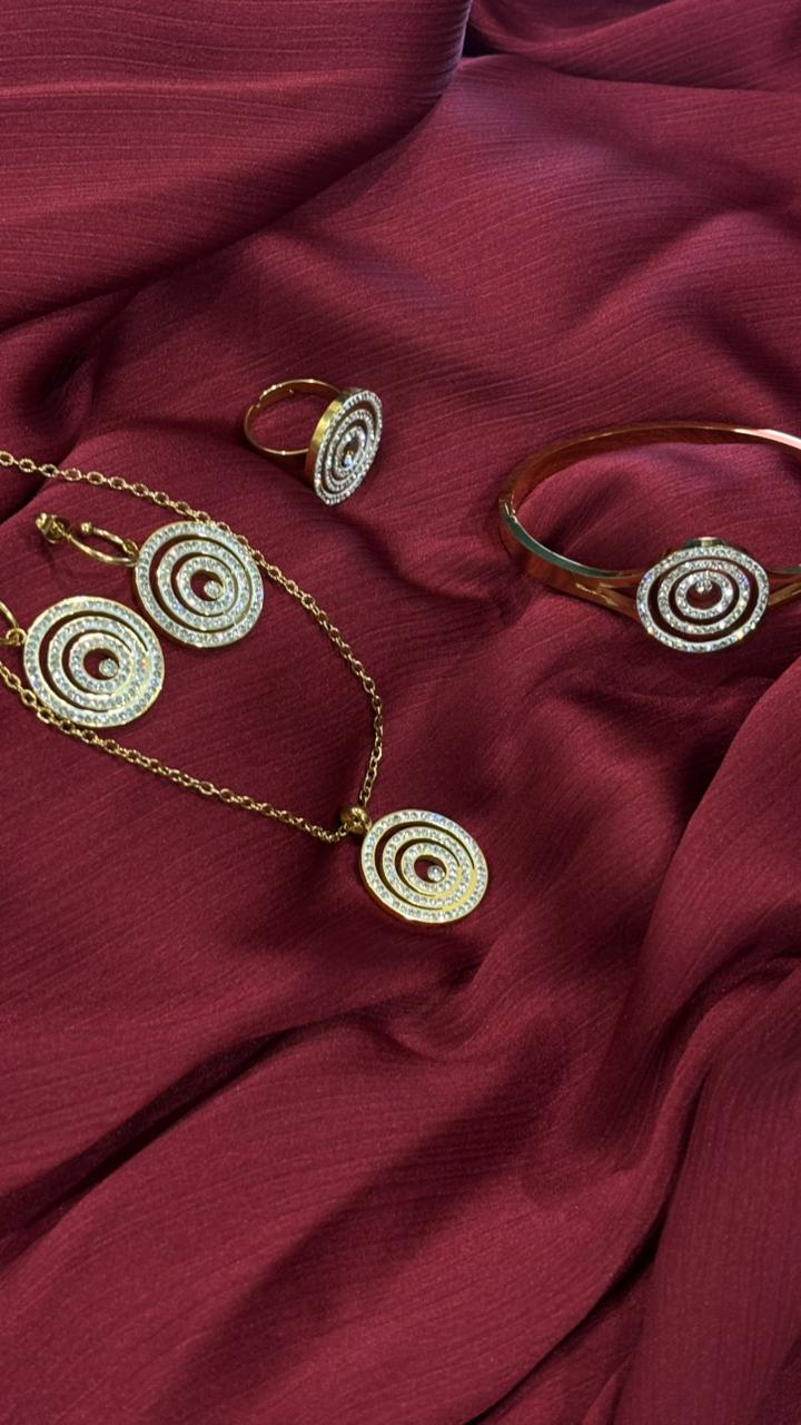 Luxury Spiral Design Jewelry Set – Necklace, Earrings, Bracelet & Ring