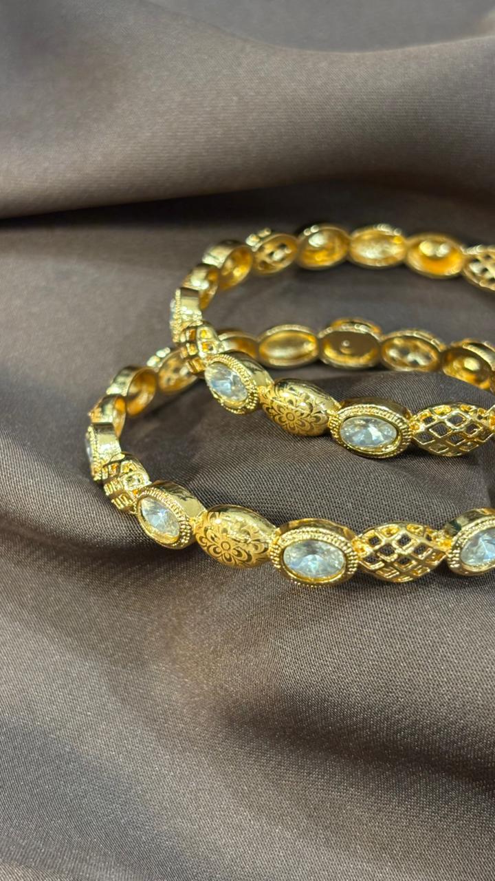 Timeless Elegance – Gold-Plated Bangles with Premium Stone Detailing