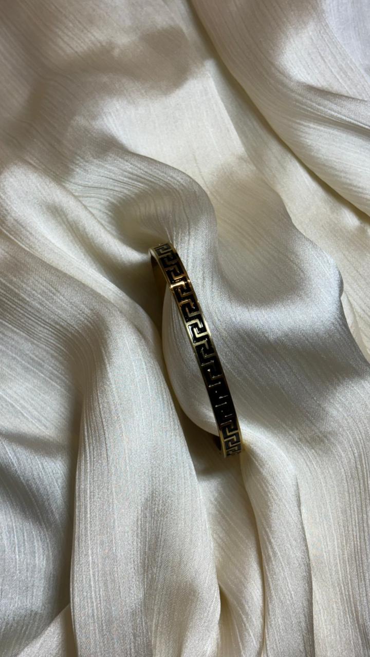 Bold & Stylish – Black Enamel Designer Bracelet in Gold Finish