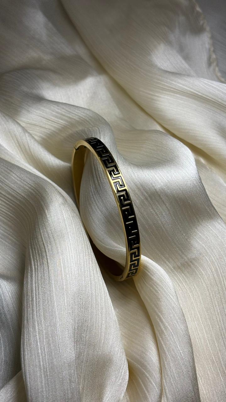 Bold & Stylish – Black Enamel Designer Bracelet in Gold Finish