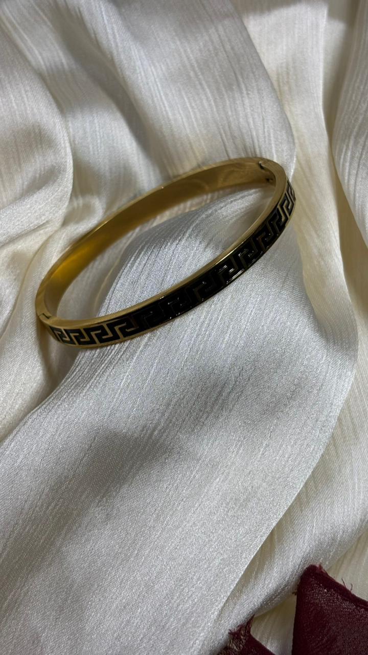 Bold & Stylish – Black Enamel Designer Bracelet in Gold Finish