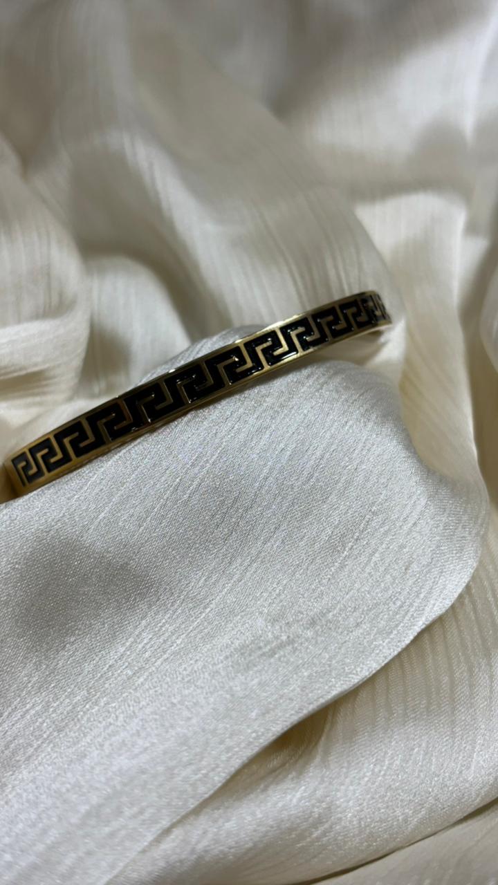 Bold & Stylish – Black Enamel Designer Bracelet in Gold Finish