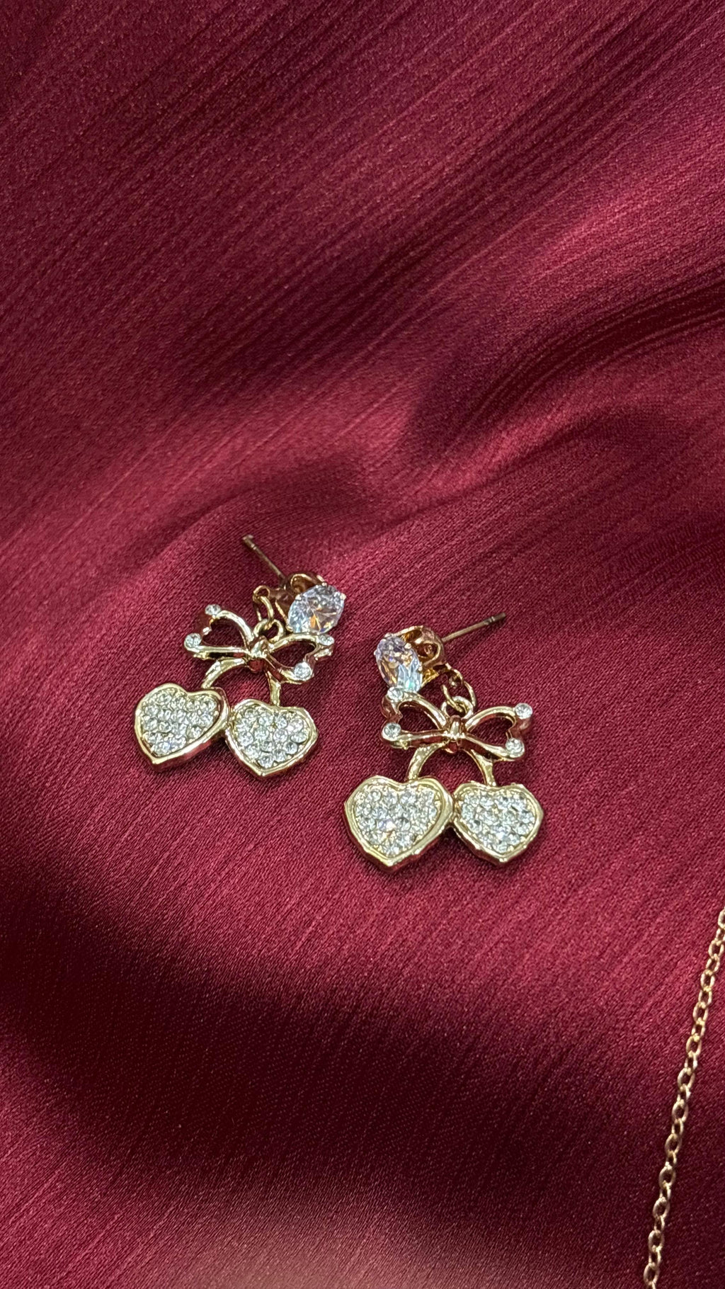 Romantic Cherry Heart Jewelry Set – Necklace & Earrings (Gold Plated)