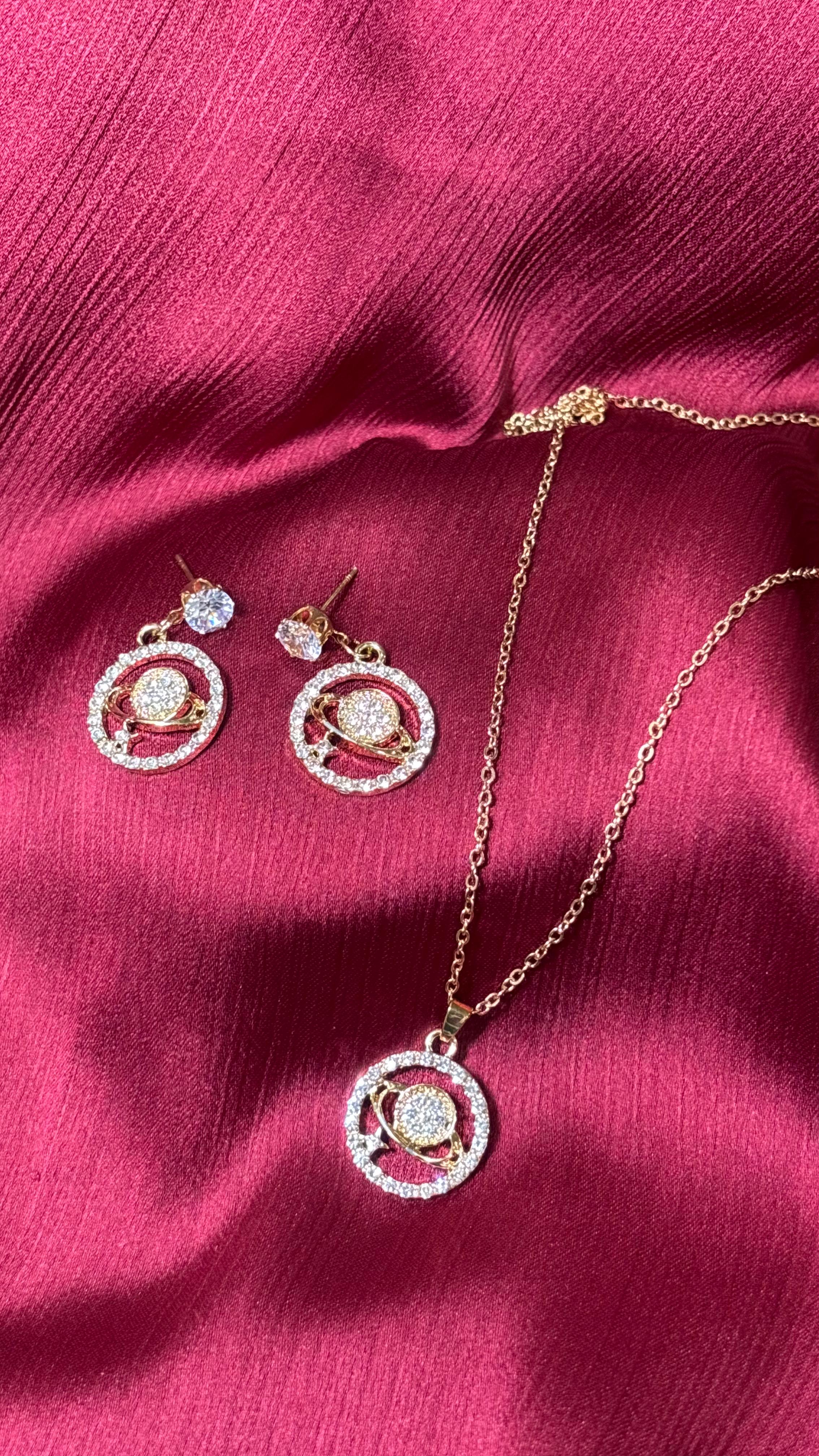 Celestial Planet-Inspired Jewelry Set – Earrings & Pendant Necklace