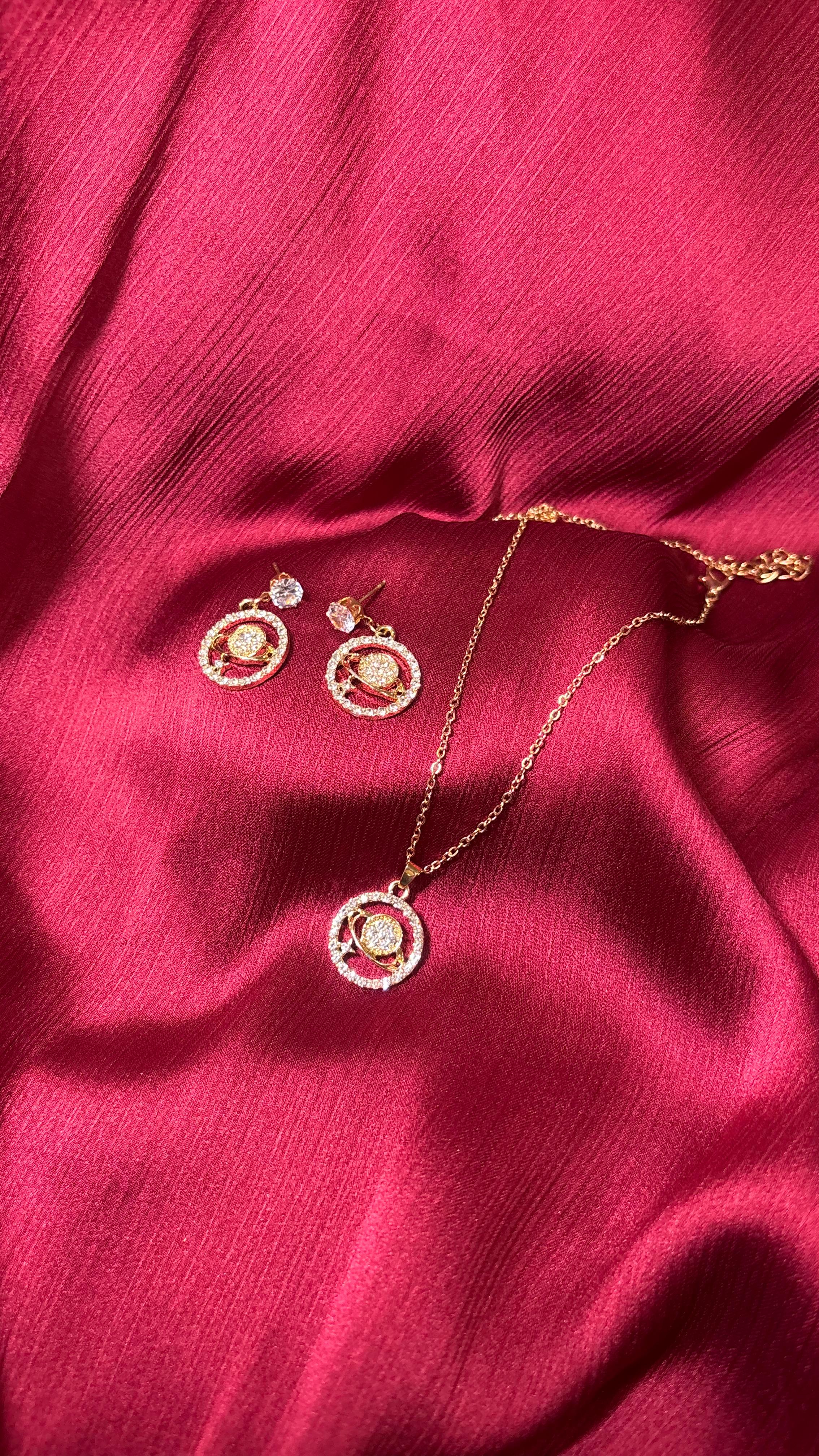 Celestial Planet-Inspired Jewelry Set – Earrings & Pendant Necklace