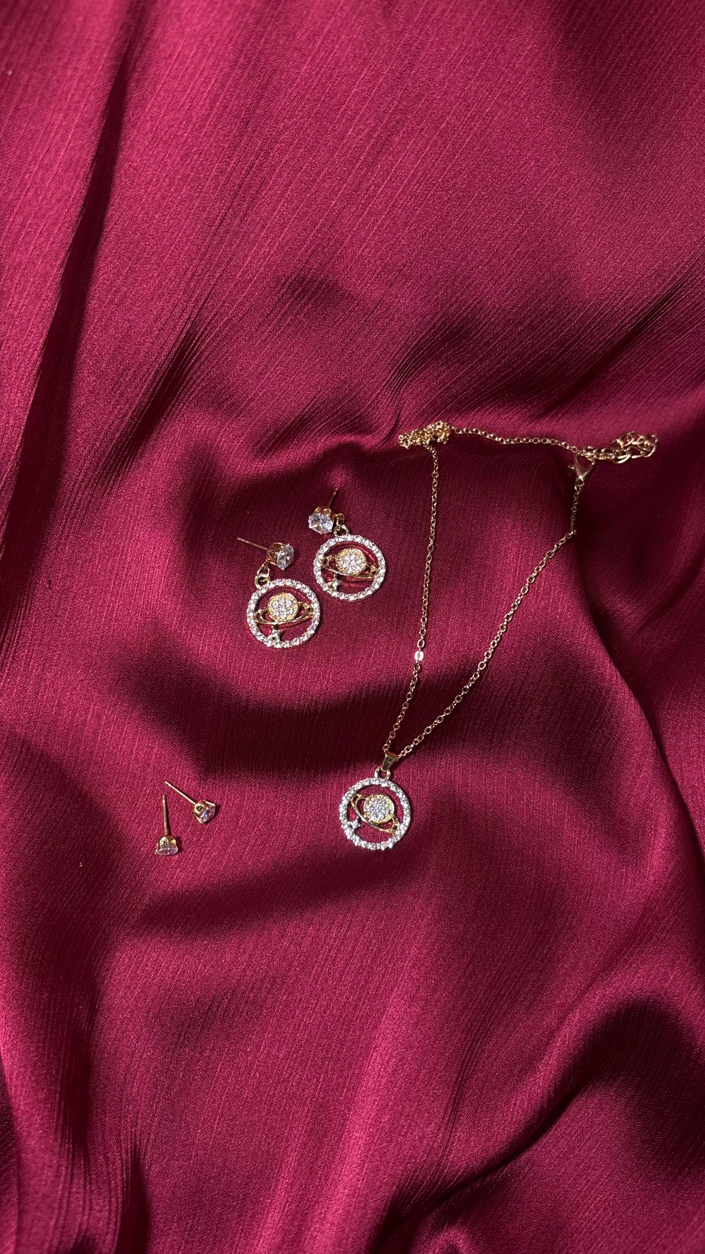 Celestial Planet-Inspired Jewelry Set – Earrings & Pendant Necklace