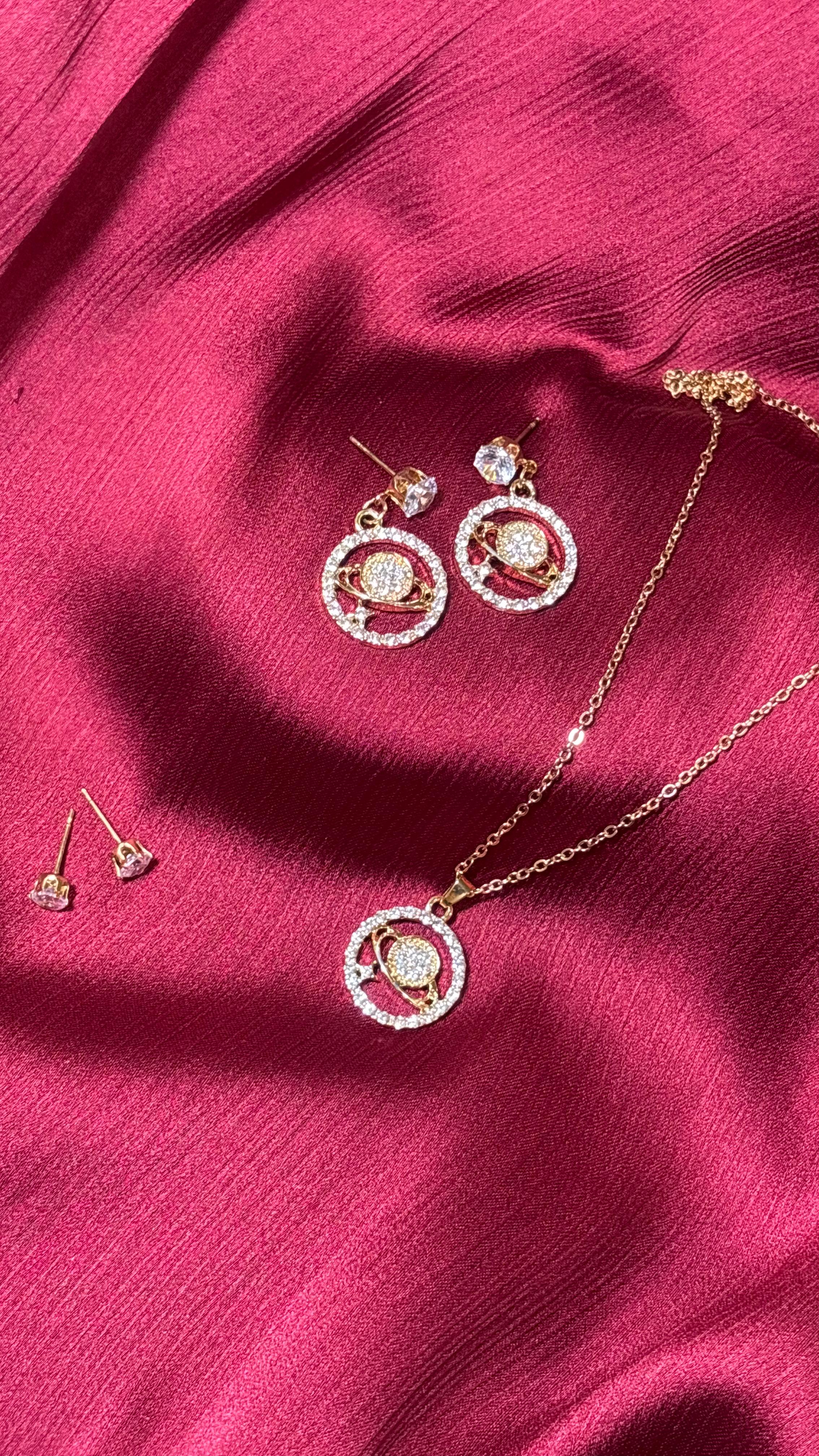Celestial Planet-Inspired Jewelry Set – Earrings & Pendant Necklace