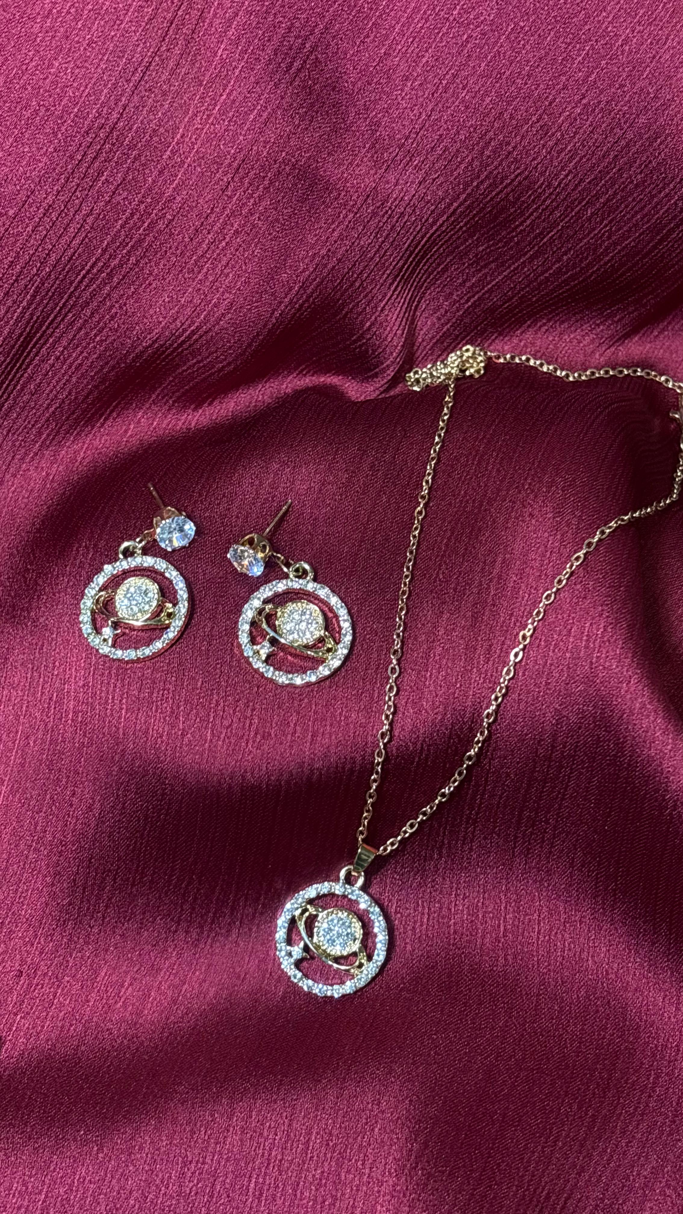 Celestial Planet-Inspired Jewelry Set – Earrings & Pendant Necklace