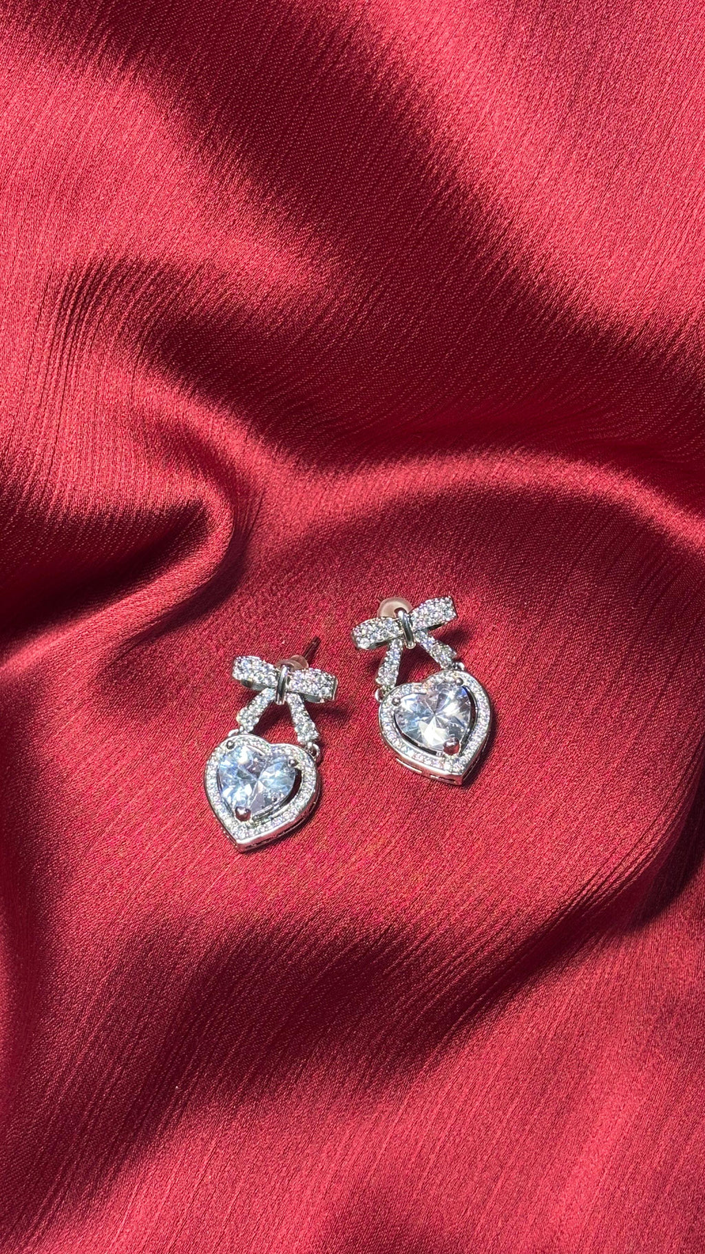 Sweet Romance – Heart & Bow Crystal Earrings