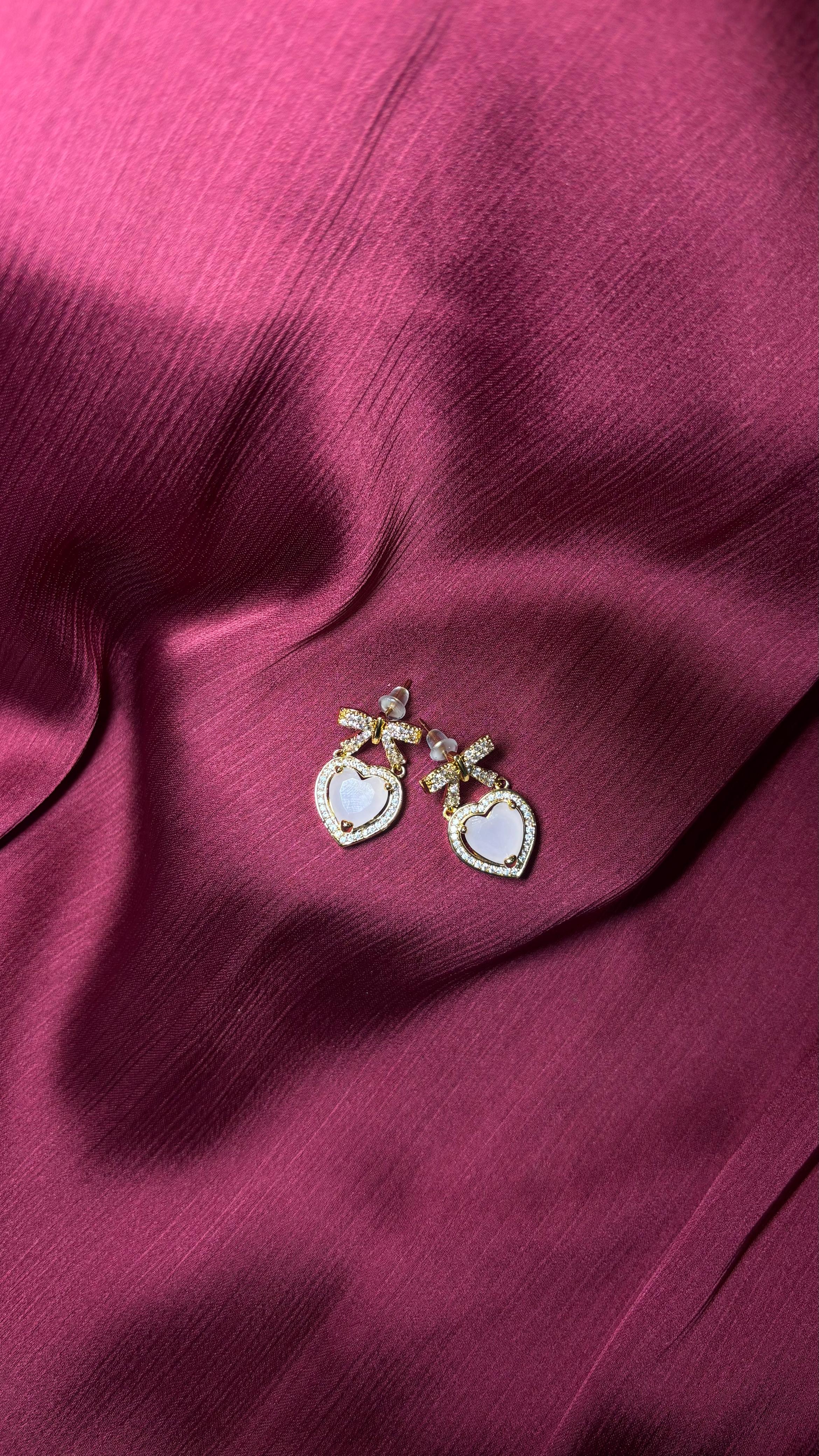 Sweet Romance – Heart & Bow Crystal Earrings