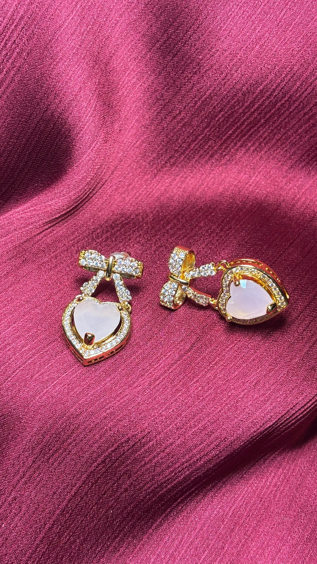 Sweet Romance – Heart & Bow Crystal Earrings