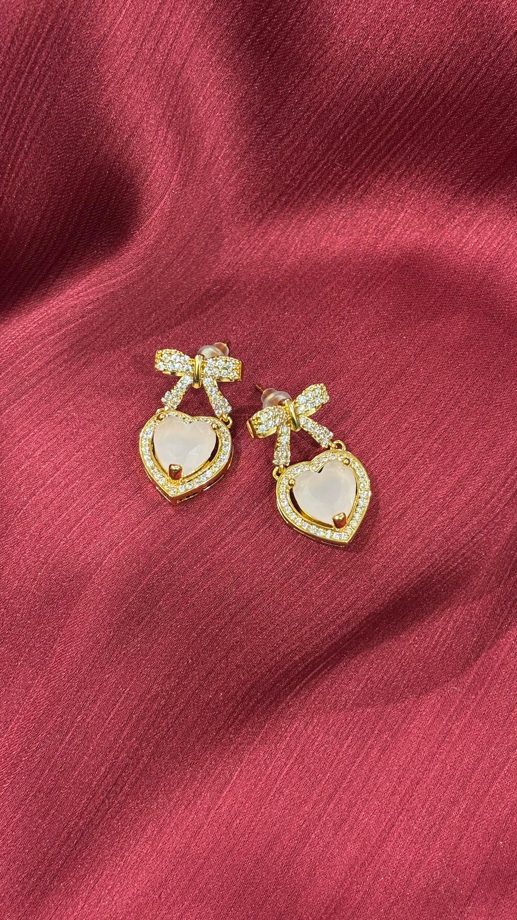 Sweet Romance – Heart & Bow Crystal Earrings